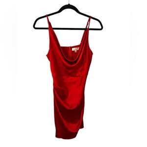 Mable Red Mini Satin‎ with Spaghetti Straps Cowl Neck Christmas Holiday Dress
